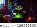 A wizard's white cat making a magic potion 126919303