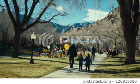 Family walking at presidents day celebration in the park 126919580