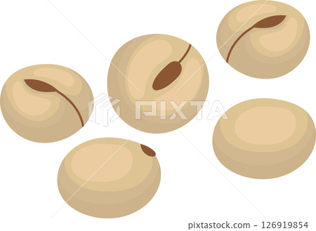 Five soybeans are falling against a white background, creating a simple yet visually appealing composition, suitable for various food and agriculture related projects 126919854