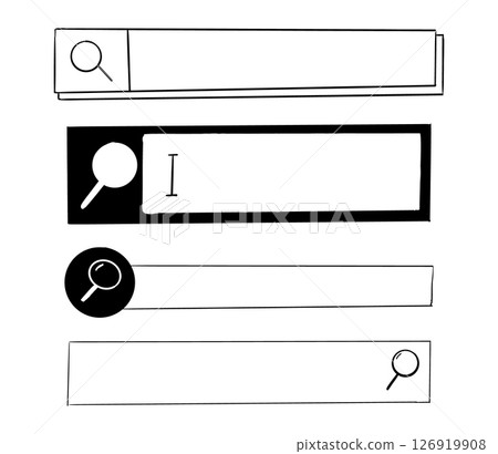 Search bar finder set, doodle frame text box border, form with magnifier, interface Menu ui design element. Simple banner, site border. 126919908