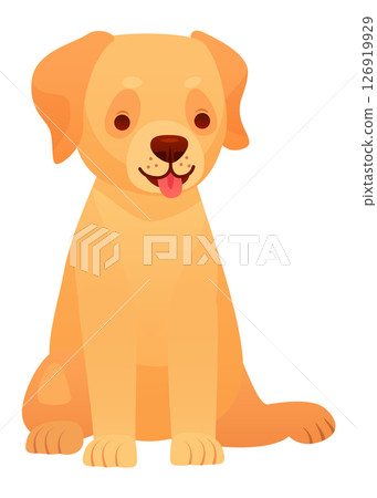 Adorable golden retriever puppy sitting with its tongue out, panting happily on a white background, a perfect image for pet lovers and animal themes Adorable golden retriever puppy sitting with its tongue out, panting happily on a white background, a perfect image for pet lovers and animal themes 126919929