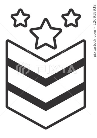 Minimalist vector illustration of a military chevron insignia with three stars, symbolizing high rank, achievement, and leadership within armed forces 126919938