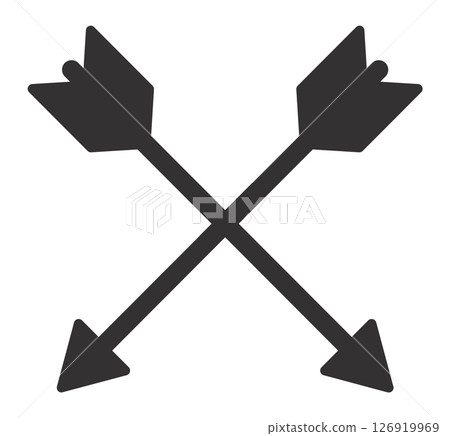 Two stylized arrows crossing each other create a dynamic symbol representing conflict, decision making, and the intersection of different paths in life journey 126919969