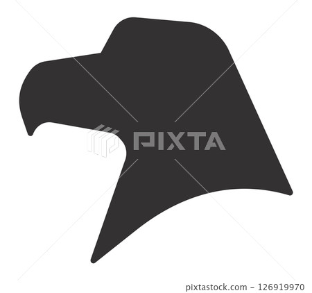 Dark gray stylized eagle head silhouette looking to the right on a white background, ideal for logos and illustrations representing concepts such as freedom, power, and United States 126919970