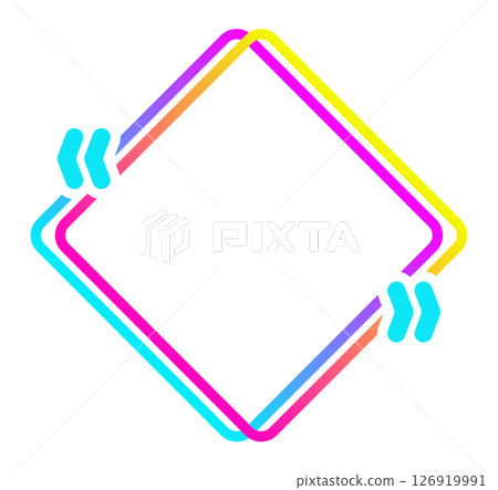 Gradient colored quote frame with double outline forming a rhombus shape with rounded corners and quotation marks at the corners, isolated vector illustration on white background 126919991