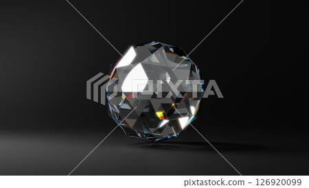 3d illustration of a round gemstone sparkling on a black background. (Landscape) 126920099