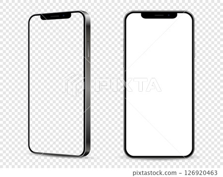 Realistic smartphone mockup. Front and side view with white and empty screen on transparent background. 126920463