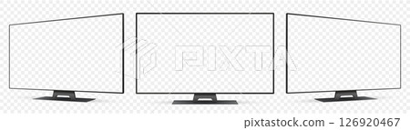 Realistic tv screen mockup. Television display on three sides with transparent screen. Realistic tv screen mockup. Television display on three sides with transparent screen. 126920467