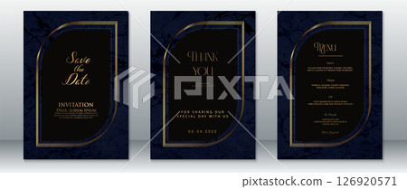 Black and Navy Marble Wedding Card Set with Gold Frame Save the Date, Menu, Thank You 126920571