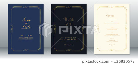 Classic Navy, Black, and Cream Wedding Invitation Set with Elegant Gold Frame 126920572