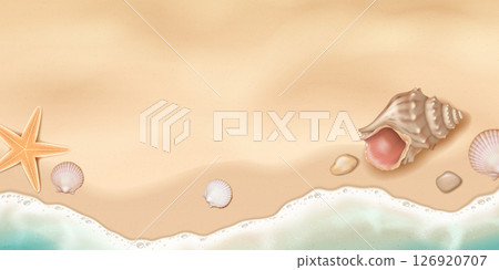 Seashells and Starfish on Sandy Beach Seashells and Starfish on Sandy Beach 126920707