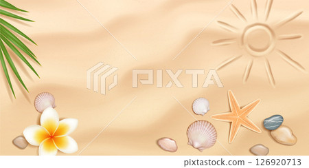 Tropical Beach Scene with Seashells and Starfish Tropical Beach Scene with Seashells and Starfish 126920713
