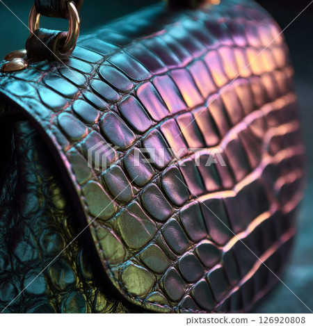 Your It Bag with glossy crocodile pattern, reflecting rainbow tones and luxury streetwear vibes 126920808