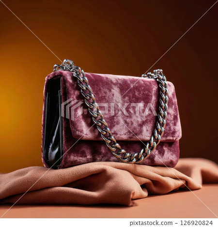 Your It Bag in luxurious velvet with metal chain, symbol of individuality and daily comfort 126920824