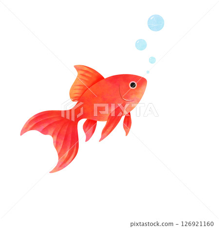水彩風格紅金魚與氣泡 126921160