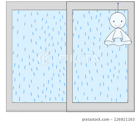 透過窗戶看到的雨和 Teru Teru Bouzu 的插圖 126921163