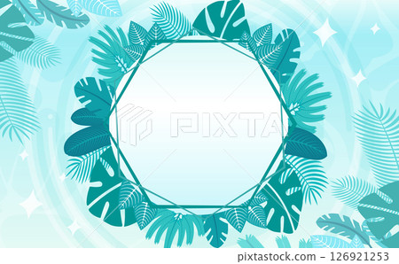 Summer tropical botanical background frame material of leaves and water ripples 126921253