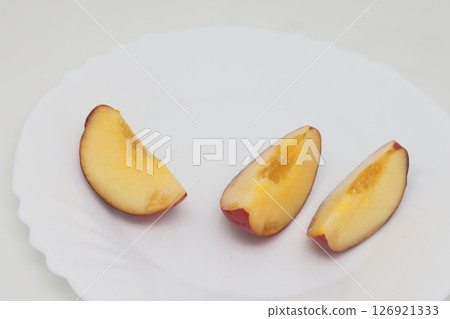 Peach. Fresh organic peach isolated on white background. Peach collection. Peach. Fresh organic peach isolated on white background. Peach collection. 126921333