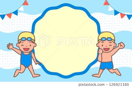 兒童暑假/夏季背景框架材料,帶有游泳池、海洋和水上遊樂設施的圖像_非常適合游泳課 兒童暑假/夏季背景框架材料,帶有游泳池、海洋和水上遊樂設施的圖像_非常適合游泳課 126921380