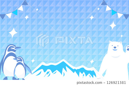 舒適的夏日背景框素材清涼冰塊圖片_北極熊和企鵝 126921381