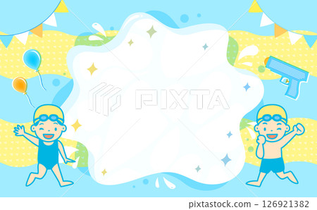 Children's summer vacation and summer background frame material with the image of pools, oceans, and water play_water guns, balloons, etc. Children's summer vacation and summer background frame material with the image of pools, oceans, and water play_water guns, balloons, etc. 126921382