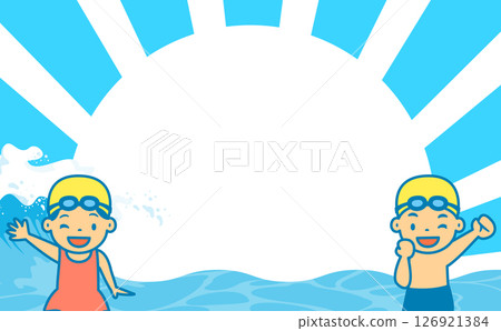 Children's summer vacation/summer background frame material with the image of pools, oceans, and water play_Perfect for swimming lessons 126921384