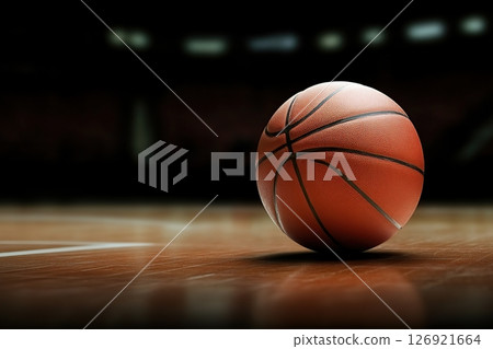 Basketball on wooden court, indoors Basketball on wooden court, indoors 126921664