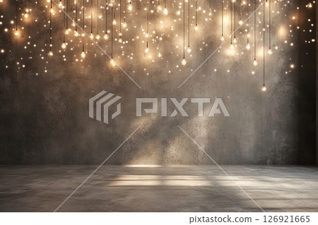 Golden garland on wall background 126921665