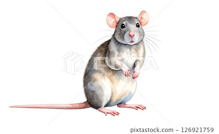 Watercolor portrait of a rat sitting gracefully on its hind legs Watercolor portrait of a rat sitting gracefully on its hind legs 126921759