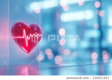 Red heart with glowing pulse line symbol 126921921