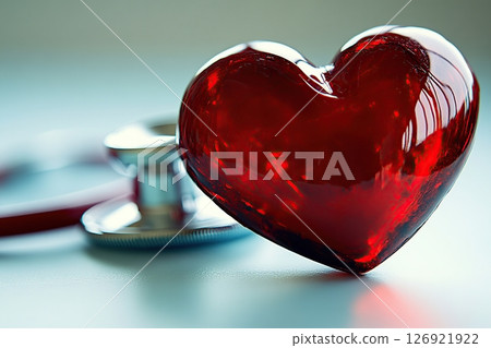 Red heart with stethoscope on blurred background 126921922