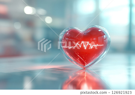 Red heart with glowing pulse line symbol 126921923