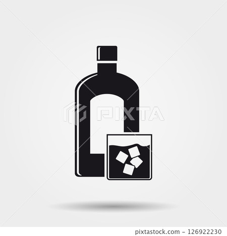 Bottle of whiskey and a glass of ice cubes icon Bottle of whiskey and a glass of ice cubes icon 126922230