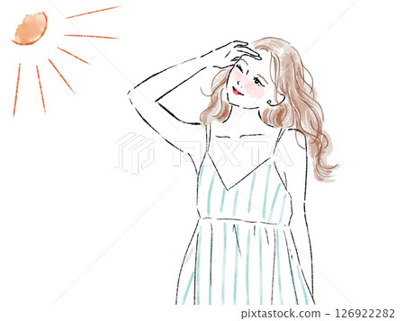A woman dazzled by the sunlight 126922282