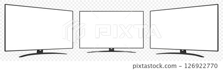 Realistic tv screen mock up. Television display on three sides with blank screen isolated on transparent background 126922770