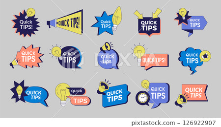 Quick tips. Business promotional infographic banners recent vector quick tips icon design set Quick tips. Business promotional infographic banners recent vector quick tips icon design set 126922907