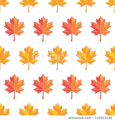 Autumn maple leaves seamless pattern. Pixel art style vector background. 126923286