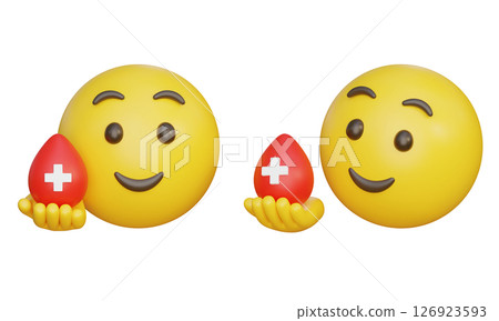 Emoji holding a blood donation icon 3D graphic 126923593