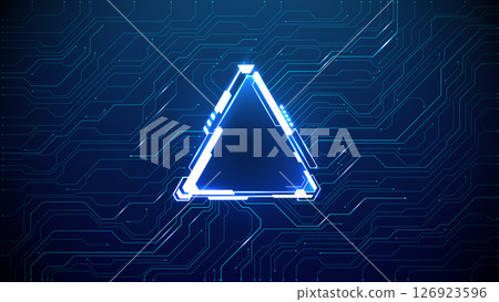 Futuristic blue tech background with glowing AI triangle portal  126923596