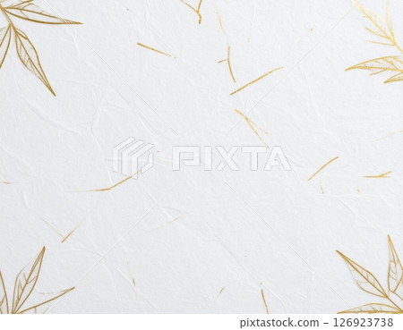 White background with gold plant motifs and washi-style texture 126923738