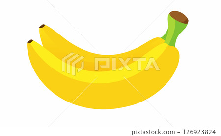 Minimal banana bunch in bright flat design with clean shadows, glossy yellow surface and green stems, placed on white background, ideal for fresh fruit illustrations. Minimal banana bunch in bright flat design with clean shadows, glossy yellow surface and green stems, placed on white background, ideal for fresh fruit illustrations. 126923824