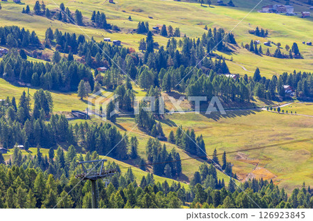 Alpe di Siusi Seiser Alm panoramic view Alpe di Siusi Seiser Alm panoramic view 126923845