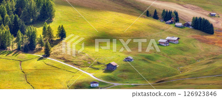 Alpe di Siusi Seiser Alm panoramic banner 126923846