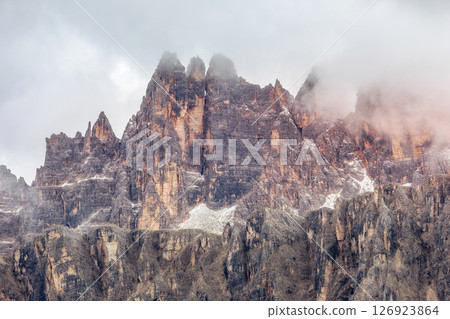 Santa Maddalena hiking arrow, Dolomites, Italy 126923864
