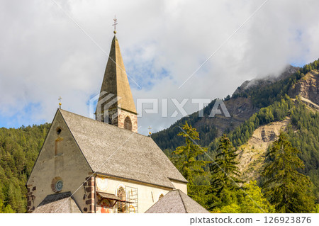 Santa Maddalena church, Dolomites, Italy 126923876