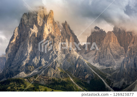 Seiser Alm, Dolomites in Italian Alps. Sassolungo Seiser Alm, Dolomites in Italian Alps. Sassolungo 126923877