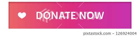Rectangular button with rounded corners featuring a pink and orange gradient background, white donate now text, and a small heart symbol promoting charitable giving Rectangular button with rounded corners featuring a pink and orange gradient background, white donate now text, and a small heart symbol promoting charitable giving 126924004