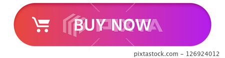 Brightly designed buy now button with a shopping cart icon, set against a vibrant pink to purple gradient background, enhancing online shopping experiences 126924012