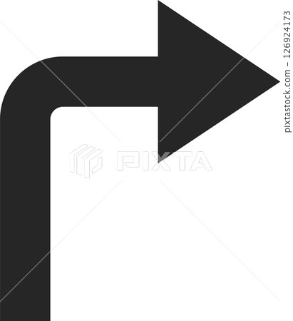 Simple black arrow pointing to the right after making a ninety degree upward turn, featuring a clean design and isolated on a white background, ideal for various applications Simple black arrow pointing to the right after making a ninety degree upward turn, featuring a clean design and isolated on a white background, ideal for various applications 126924173