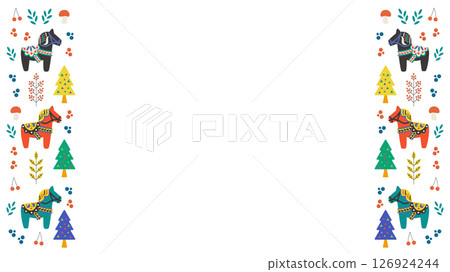 Dalarna horse floral background frame vector illustration 126924244